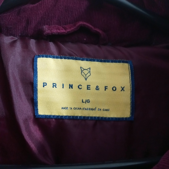 Prince & Fox Burgundy Puffer Vest Faux Fur Hood Women’s L Full Zip - Picture 2 of 8